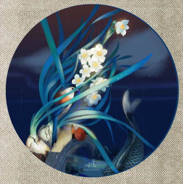 精美的10种植物为题的古风创意花鸟圆形扇面绘画作品欣赏-9.jpg