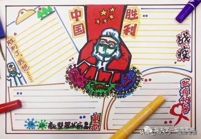每天学一幅简笔画--战疫情抗击病毒武汉加油手抄报-19.jpg