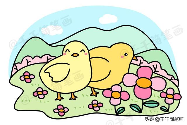 一组漂亮的风景简笔画，关于春天儿童涂色画模板，幼儿园老师必备-31.jpg