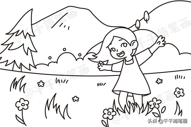 一组漂亮的风景简笔画，关于春天儿童涂色画模板，幼儿园老师必备-38.jpg