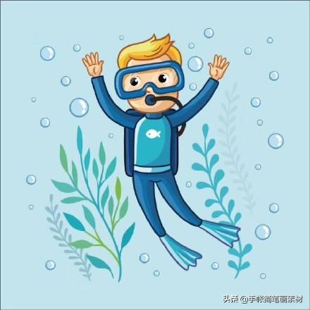 马克笔素材简笔画 海洋小动物合集 外加乱入的潜水员 美人鱼-7.jpg