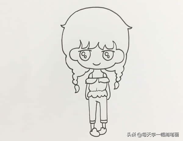每天学一幅简笔画--漂亮的麻花辫女孩简笔画画法步骤图片-5.jpg
