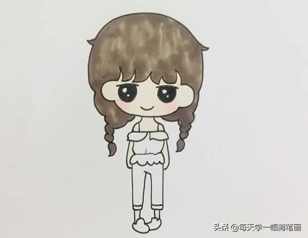 每天学一幅简笔画--漂亮的麻花辫女孩简笔画画法步骤图片-6.jpg