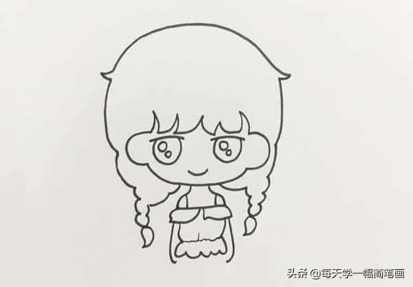 每天学一幅简笔画--漂亮的麻花辫女孩简笔画画法步骤图片-4.jpg