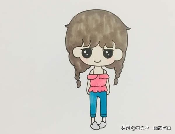 每天学一幅简笔画--漂亮的麻花辫女孩简笔画画法步骤图片-7.jpg