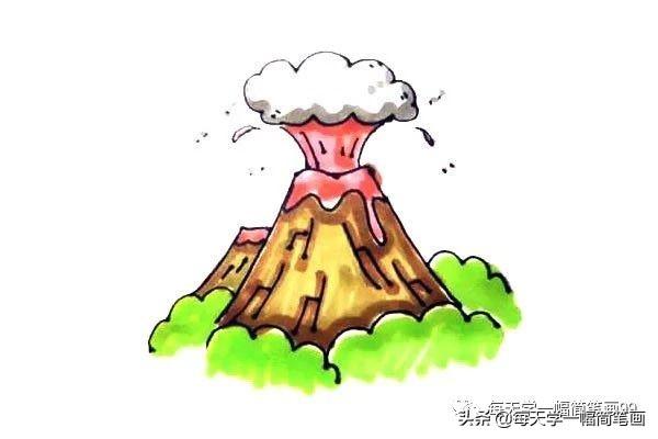 每天学一幅简笔画--火山爆发简笔画步骤教程-9.jpg