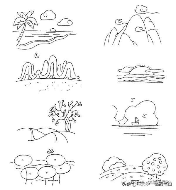 每天学一幅简笔画--一组简单的风景简笔画风景素描图片素材-5.jpg