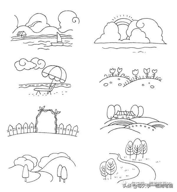 每天学一幅简笔画--一组简单的风景简笔画风景素描图片素材-4.jpg