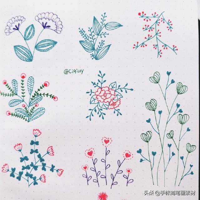 简单实用的花叶植物简笔画手帐素材~收藏备用哦-14.jpg