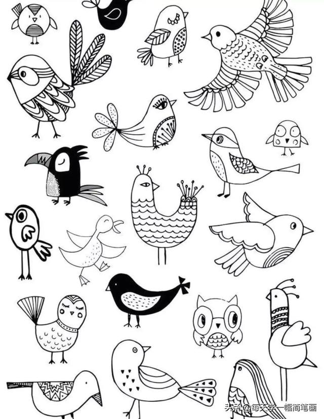 每天学一幅简笔画--鸟儿主题类线描简笔画！太精致实用了-4.jpg