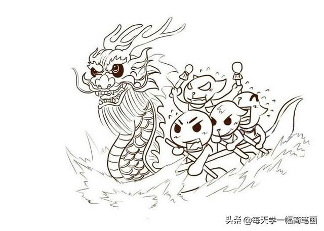 每天学一幅简笔画--端午节划龙舟简笔画画法步骤图解-7.jpg