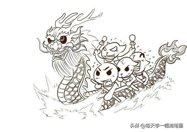 每天学一幅简笔画--端午节划龙舟简笔画画法步骤图解-8.jpg