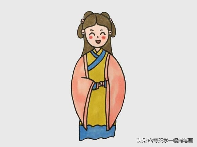 每天学一幅简笔画--一步一步画古代公主简笔画步骤图解教程-4.jpg