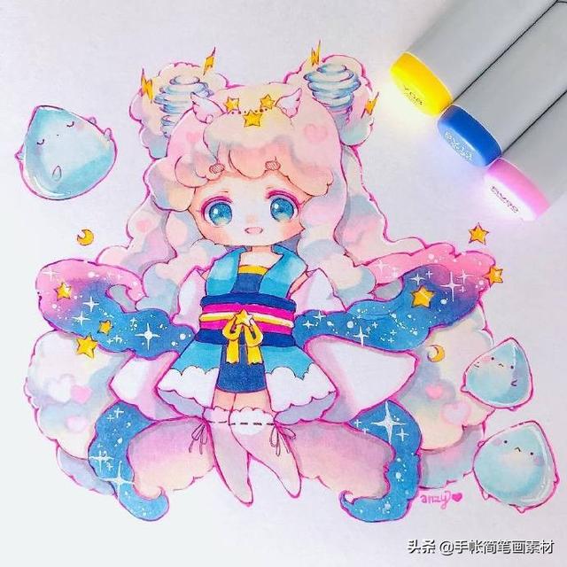 配色超甜的手绘动漫少女~是吃可爱多长大的少女-6.jpg