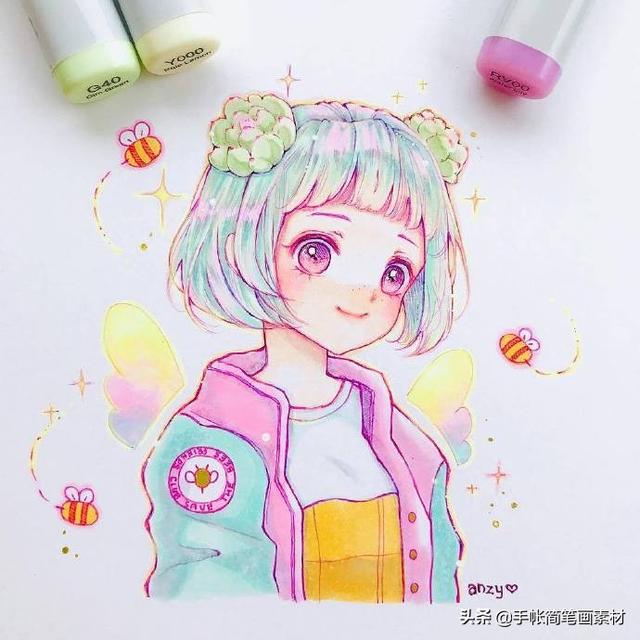 配色超甜的手绘动漫少女~是吃可爱多长大的少女-7.jpg