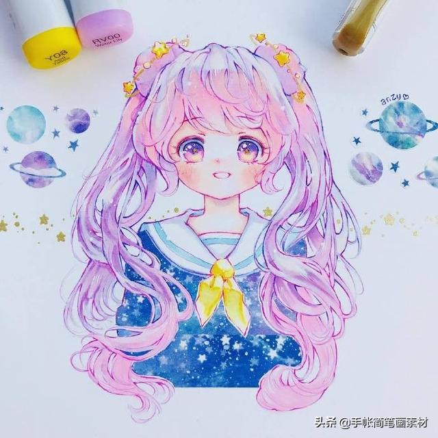 配色超甜的手绘动漫少女~是吃可爱多长大的少女-5.jpg