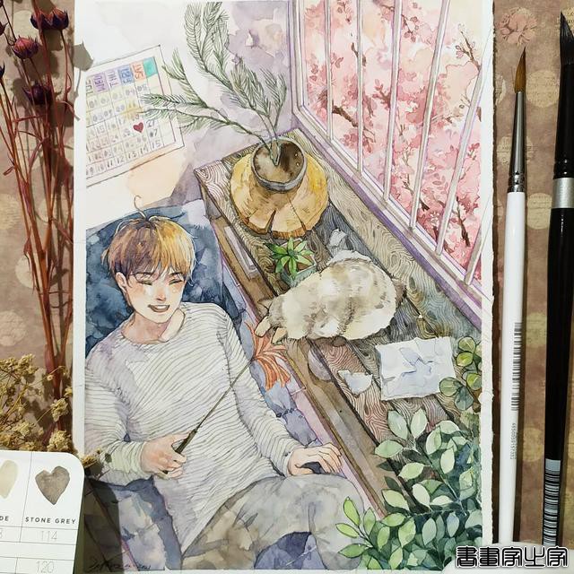 唯美清新的水彩插画 帅气小哥哥们的生活日常 心动了怎么办？-5.jpg