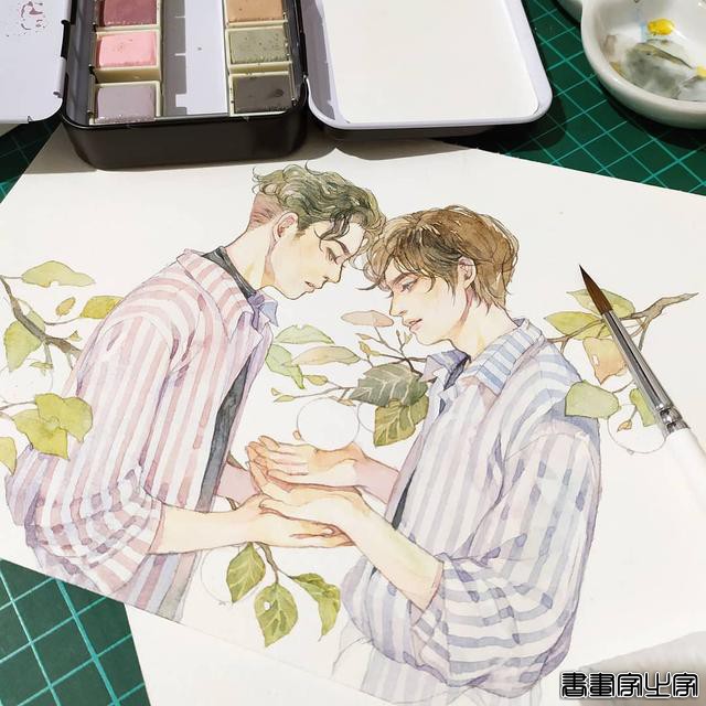 唯美清新的水彩插画 帅气小哥哥们的生活日常 心动了怎么办？-15.jpg