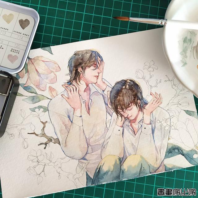 唯美清新的水彩插画 帅气小哥哥们的生活日常 心动了怎么办？-18.jpg