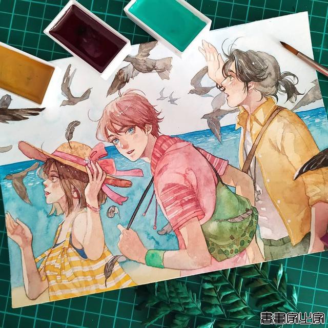 唯美清新的水彩插画 帅气小哥哥们的生活日常 心动了怎么办？-37.jpg