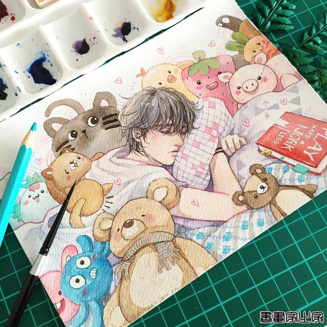 唯美清新的水彩插画 帅气小哥哥们的生活日常 心动了怎么办？-40.jpg