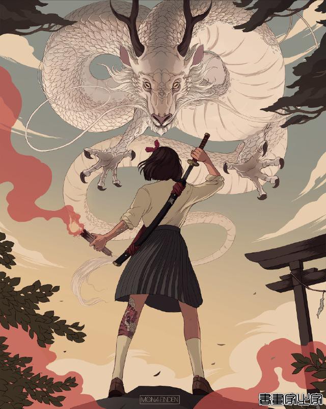 线稿犀利，日式风格插画，挪威画家Mona Finden-8.jpg
