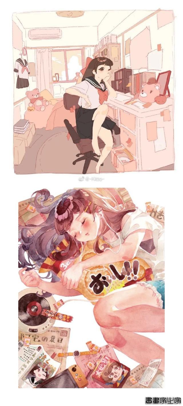 二次元水彩少女插画！阿羽笔下的宅女真的太生动了-6.jpg