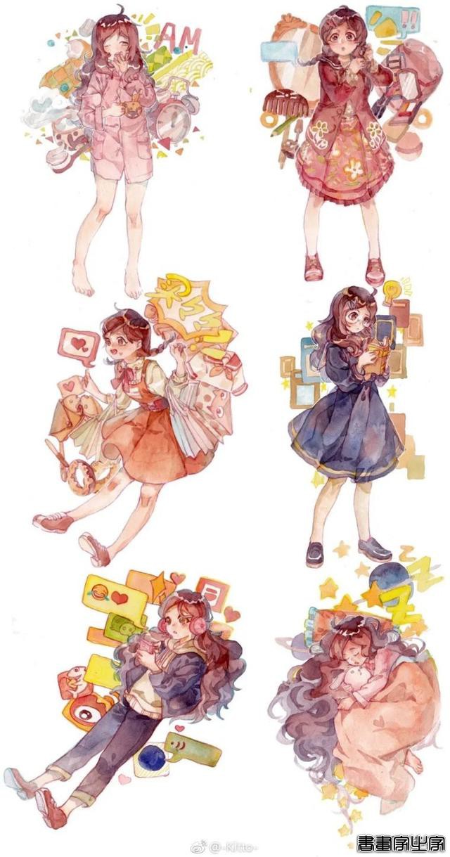 二次元水彩少女插画！阿羽笔下的宅女真的太生动了-12.jpg