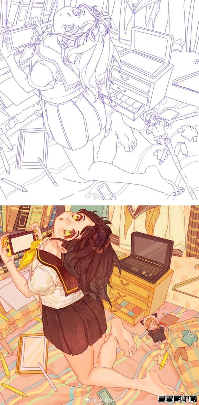 二次元水彩少女插画！阿羽笔下的宅女真的太生动了-14.jpg