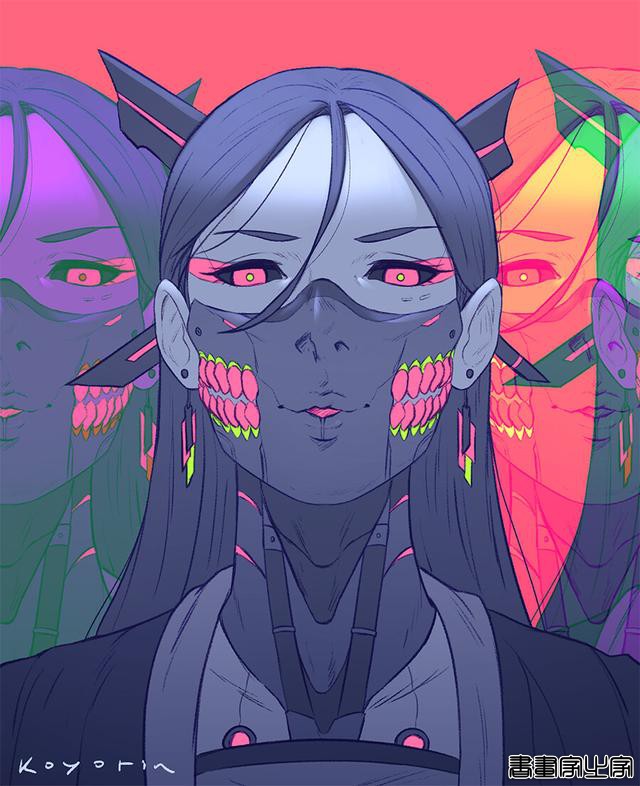 日系机械鬼面插画和艳丽的配色十分吸引眼球，简直太酷了！?-4.jpg