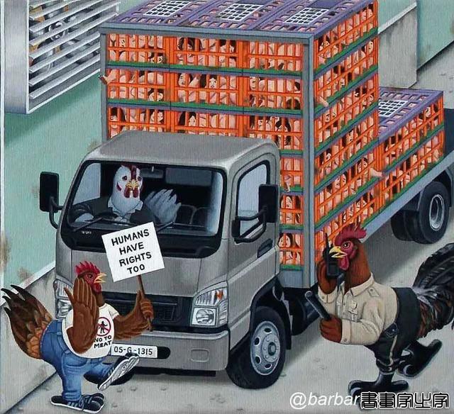 16幅人与动物互换角色的插画，画面多残忍，人类就该有多恐惧-12.jpg