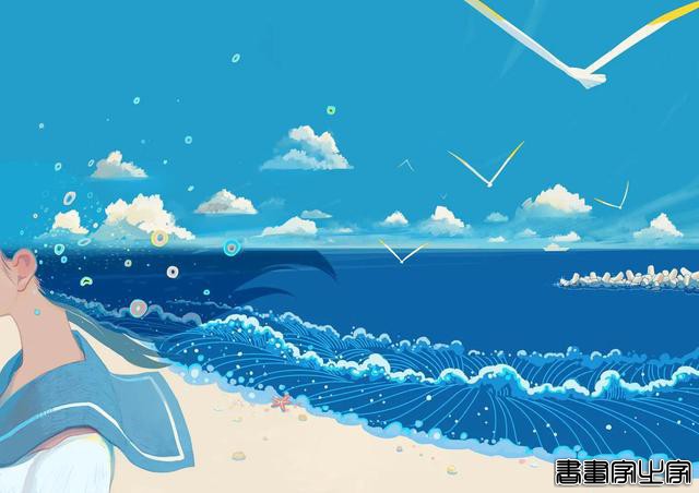 「插画」蓝色系背景唯美插画-5.jpg