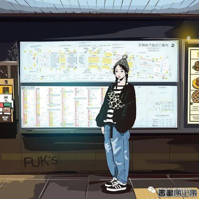 插画丨街头嘻哈少女的潮牌街拍，干净的笔触明亮的色调，每个场景都太有感觉了-9.jpg