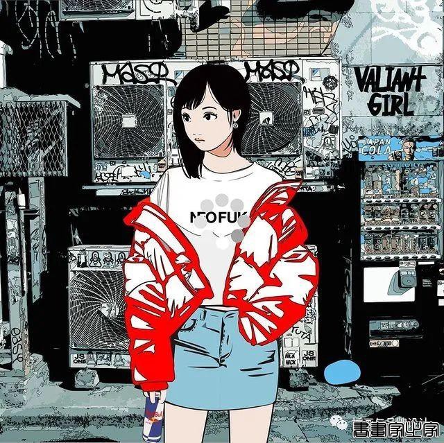 插画丨街头嘻哈少女的潮牌街拍，干净的笔触明亮的色调，每个场景都太有感觉了-34.jpg