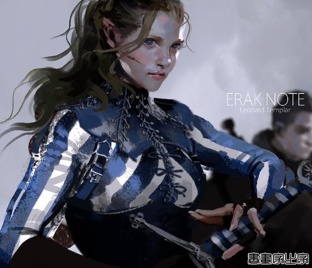黑暗风浓浓的盔甲少女人物插画，笔触光影等都非常有味道-5.jpg