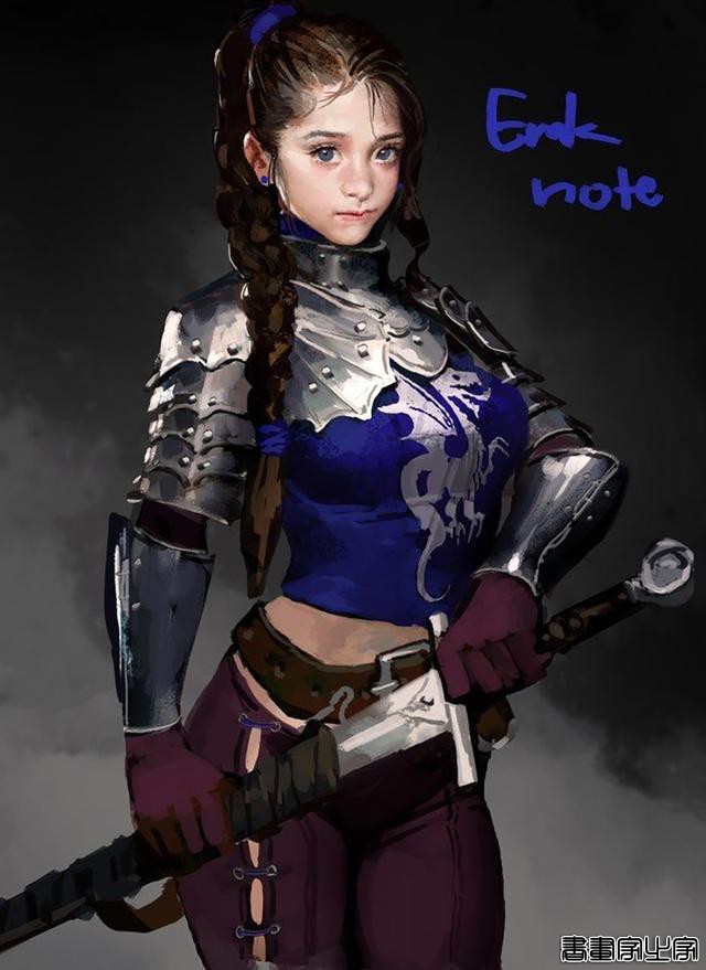 黑暗风浓浓的盔甲少女人物插画，笔触光影等都非常有味道-9.jpg