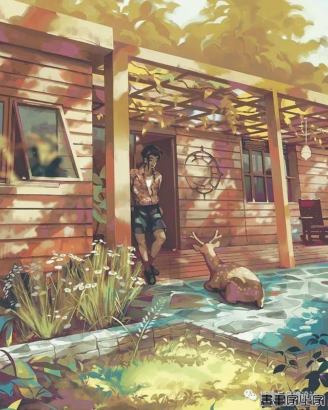 插画丨令人倍感舒适的场景插画，细节丰富的背景空间层次，蓝色的调子极富感染力-20.jpg