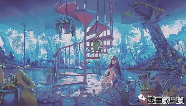 插画丨令人倍感舒适的场景插画，细节丰富的背景空间层次，蓝色的调子极富感染力-29.jpg