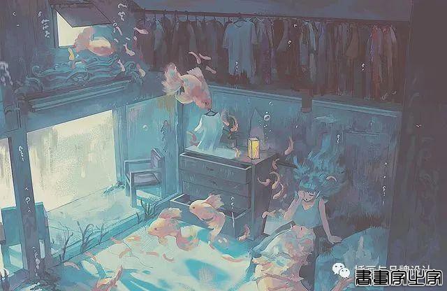 插画丨令人倍感舒适的场景插画，细节丰富的背景空间层次，蓝色的调子极富感染力-31.jpg