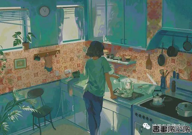 插画丨令人倍感舒适的场景插画，细节丰富的背景空间层次，蓝色的调子极富感染力-33.jpg