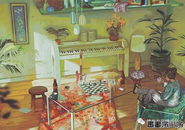 插画丨令人倍感舒适的场景插画，细节丰富的背景空间层次，蓝色的调子极富感染力-34.jpg