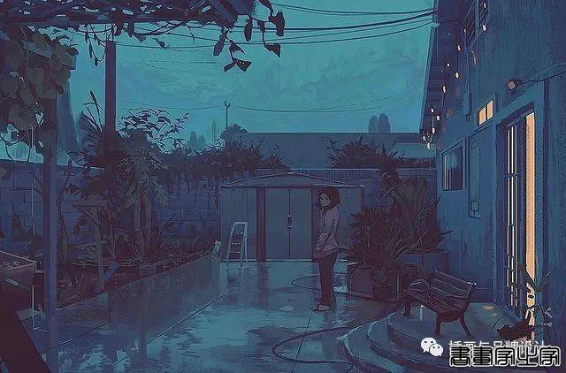 插画丨令人倍感舒适的场景插画，细节丰富的背景空间层次，蓝色的调子极富感染力-45.jpg