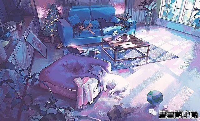 插画丨令人倍感舒适的场景插画，细节丰富的背景空间层次，蓝色的调子极富感染力-54.jpg