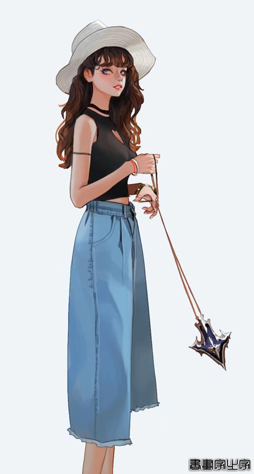 潮酷的服装搭配插画欣赏，身穿时尚靓丽时装的小姐姐们美丽动人-30.jpg