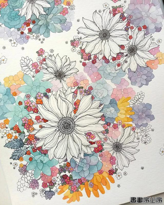 小幅的水彩插画，画中的花卉、树木、房子都是如此的细致-11.jpg