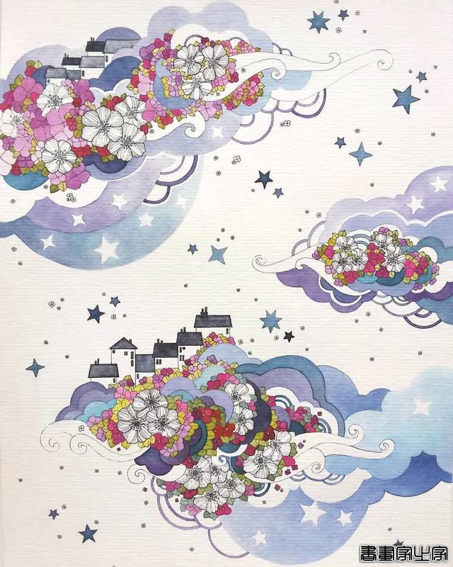 小幅的水彩插画，画中的花卉、树木、房子都是如此的细致-14.jpg