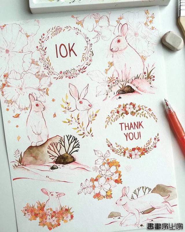 小幅的水彩插画，画中的花卉、树木、房子都是如此的细致-23.jpg