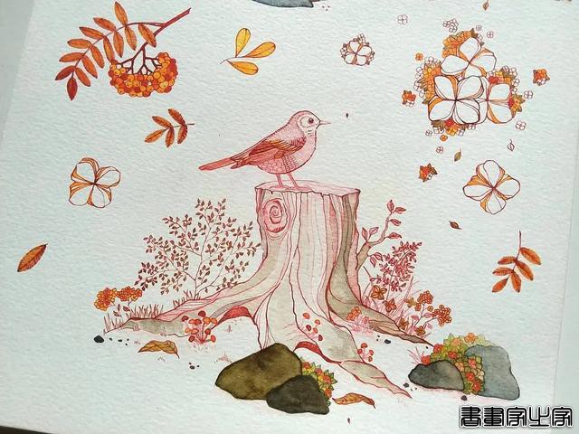 小幅的水彩插画，画中的花卉、树木、房子都是如此的细致-20.jpg