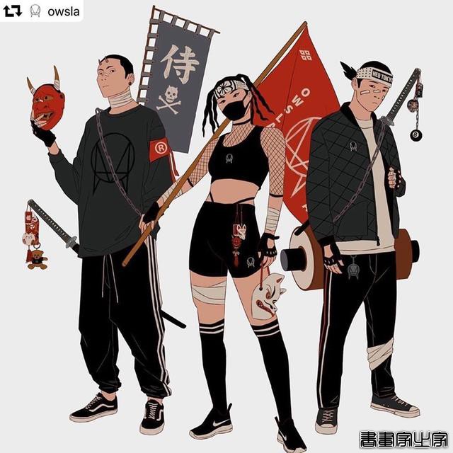 嘻哈复古未来主义和城市街头时装混搭，日本风街头文化时尚CG插画-10.jpg