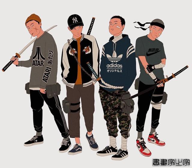 嘻哈复古未来主义和城市街头时装混搭，日本风街头文化时尚CG插画-19.jpg